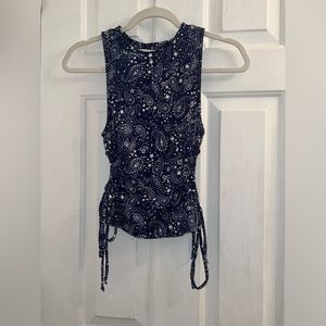 Size small blue white star print astrological side cutout ties ribbed tank top